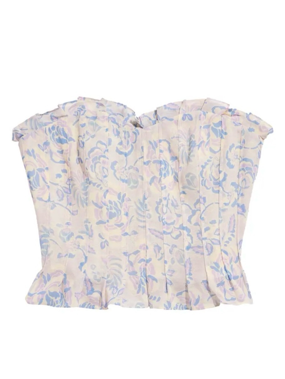 Free People Strapless Floral Bustier in Pastel Pink and Light Blue